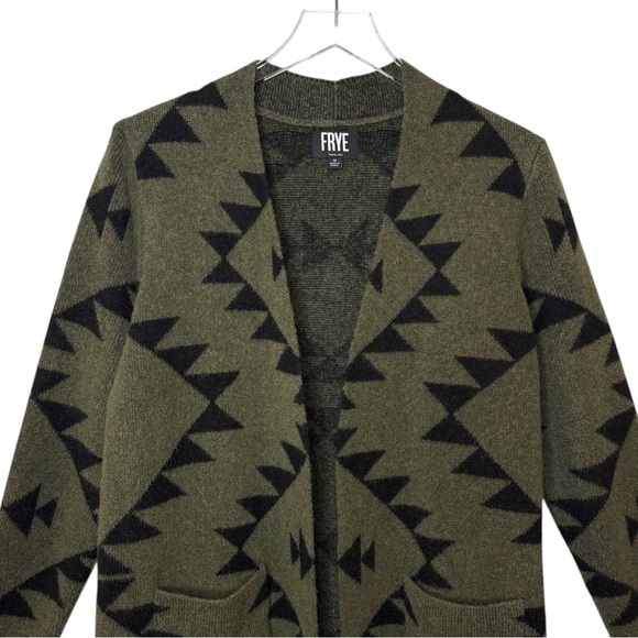 FRYE Olive Green Aztec South Western Women’s Open Cardigan Sweater Sz M - Picture 3 of 13